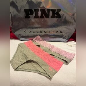 PINK Victoria's Secret Lace Trim Panties - Pink and Gray